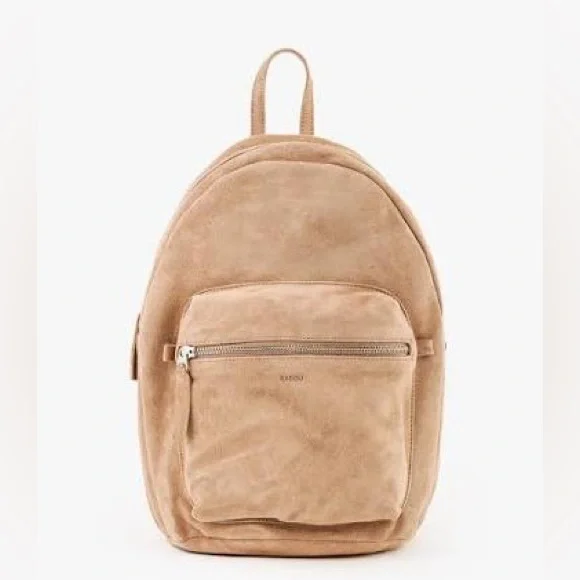 BAGGU Small Leather Backpack in Dune Tan Suede - Picture 2 of 11